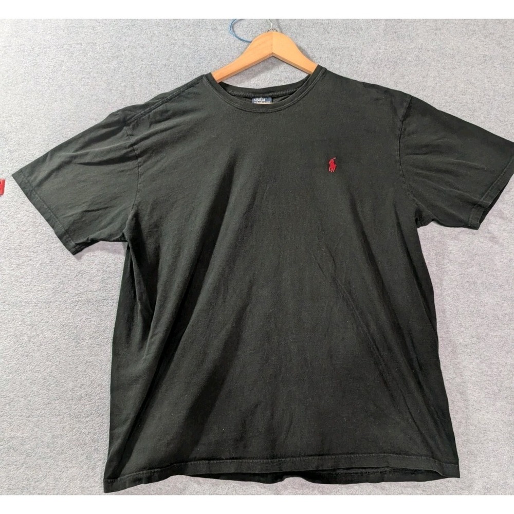 Polo Ralph Lauren T Shirt Black Red Pony‎ Logo Men's Large Short Sleeve Y2K Era